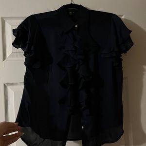 Ralph Lauren silk navy ruffle blouse SZ 12 P (fits a L)